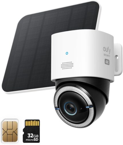 eufy Security 4G LTE Cam S330 with Wi-Fi, 4K UHD Pan Tilt, Wireless, Solar Powered with Solar Panel, AI Human/Vehicle Tracking, with SIM Card