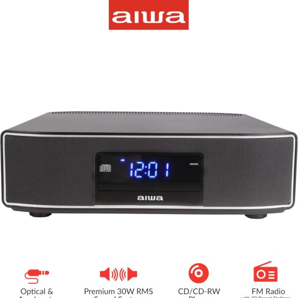 Second image of AIWA Exos Home Speaker, Premium 30W RMS Sound System with CD Player, Bluetooth Connectivity, FM Radio, Optical Digital Input, Dual 1” Tweeters + Dual 2” Bass Units, IR Remote Control