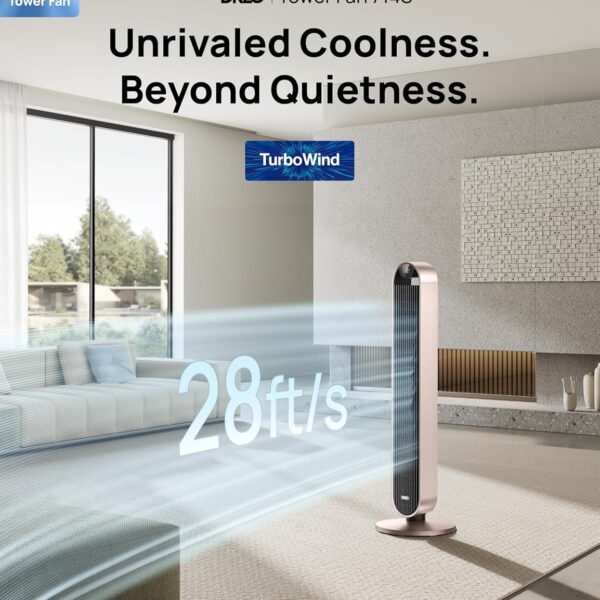 Second image of DREO Smart Tower Fan Voice Control, 120° Oscillating Fan Works with Alexa/Google/App/Remote, 42 Inch, 20dB Quiet DC Bladeless Fan for Bedroom,12 Speeds, Floor Fan for Home, Office